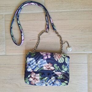 Betsy Johnson blue pink floral shoulder cross body purse with gold chain strap